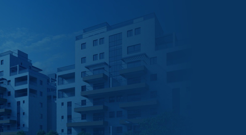 A building with a blue background on it
