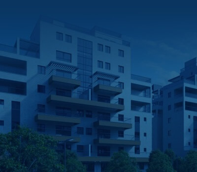 A building with a blue background on it